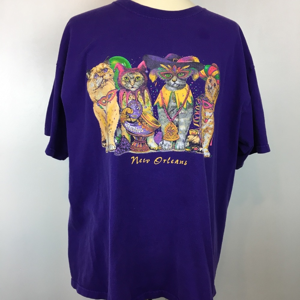 Mardi Gras Cat T-Shirt Purple Sz XL